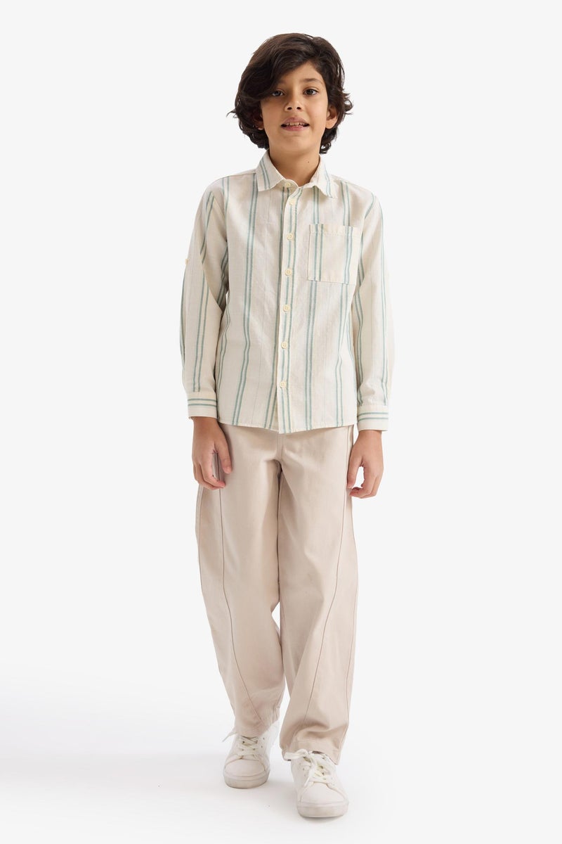 DeFacto Beige Boy Boy Striped Long Sleeve Shirt Casual - Image 2